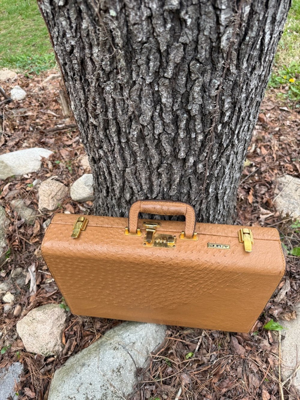 Atlas Brief Case Ostrich Leather Tan Briefcase Vintage 18.5 Inches. - Picture 4 of 14